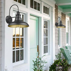 Dusk to Dawn Sensor Outdoor Barn Light Fixture, 12.3 Inch Dome Outdoor Wall Sconce Farmhouse Wall Mount Lights Exterior Gooseneck Light Fixture Black Finish Industrial Wall Lantern for Porch, 2Pack