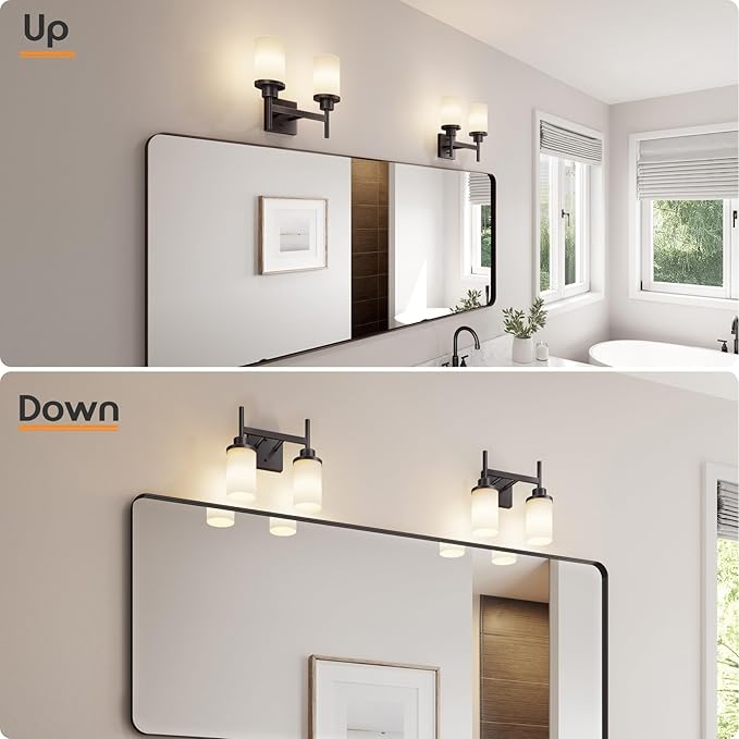 Wall Lights Over Mirror Bathroom Vanity Light Fixtures with White Frosted Glass, Double Wall Sconces for Hallway Entrance, Oil Rubbed Bronze T001ORB-L2