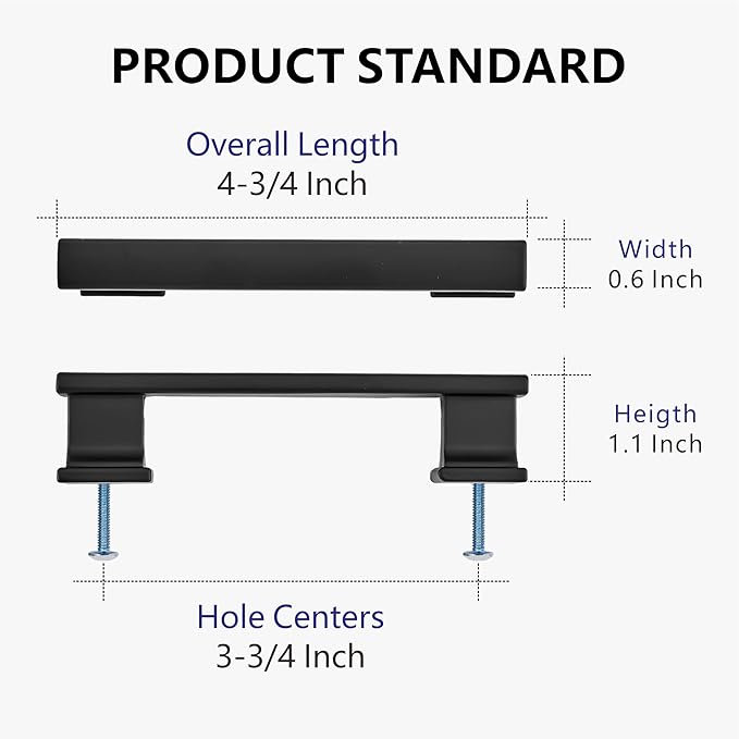 10 Pack 4-3/4 Inch Length|3-3/4 Inch(96mm) Hole Center Matte Black Kitchen Cabinet Handles, Cabinet Pulls Kitchen Cabinet Hardware, Cupboard Pulls, Drawer Handles