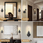 Knurled Wall Sconces Set of Two, Black Wall Sconce Lights, 14" Black Bathroom Wall Sconces, Glass Linear Sconce Wall Lighting, Vanity Lights Bathroom Light Fixture Wall Lights for Living Room