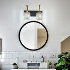 Bathroom Crystal Vanity Lights 2-Light Black Gold Wall Lamp Modern Crystal Bathroom Light Fixtures Over Mirror 13.77" Long Wall Sconce