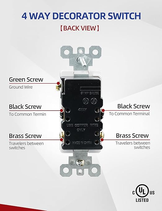 AIDA 20 Pack 4 Way Switch Decorative Light Switch, 15Amp, 120/277 Volt, 4 Way Decorative Light Rocker Switch Replacement, Self-Grounding, Residential and Commercial Grade, UL Listed