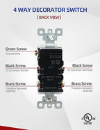 AIDA 50 Pack 4 Way Switch Decorative Light Switch, 15Amp, 120/277 Volt, 4 Way Decorative Light Rocker Switch Replacement, Self-Grounding, Residential and Commercial Grade, UL Listed