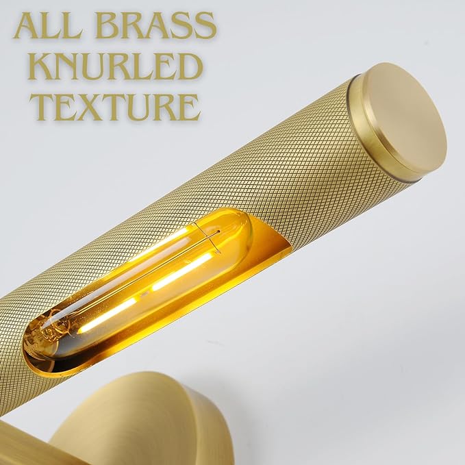 Gold Brass Hardwired Picture Light, 24" Knurled Dimmable Rotatable 360° Picture Lights for Wall, Vanity Light, Gallery Wall Light, Art Lighting, Picture Frame Light,Include Bulb