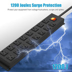 HHSOET Metal 16 Outlet Mountable Power Strip, Wall Mount Garage Workbench Socket, Gaming Table Surge Protector with 15 FT Power Cord.(Black)