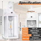 Dusk to Dawn Wall Lights 2 Pack, White Outdoor Light Fixtures, 15 Inch Exterior Wall Sconces Waterproof, Large Outside Lights for House, Modern Wall Lanterns Clear Glass