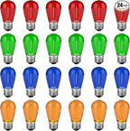 S14 Colored LED String Light Bulbs, 1 Watt Plastic Shatterproof LED Replacement Bulbs for Indoor Outdoor Patio String Light, E26 Medium Base, Multi-Color: Red/Green/Blue/Orange