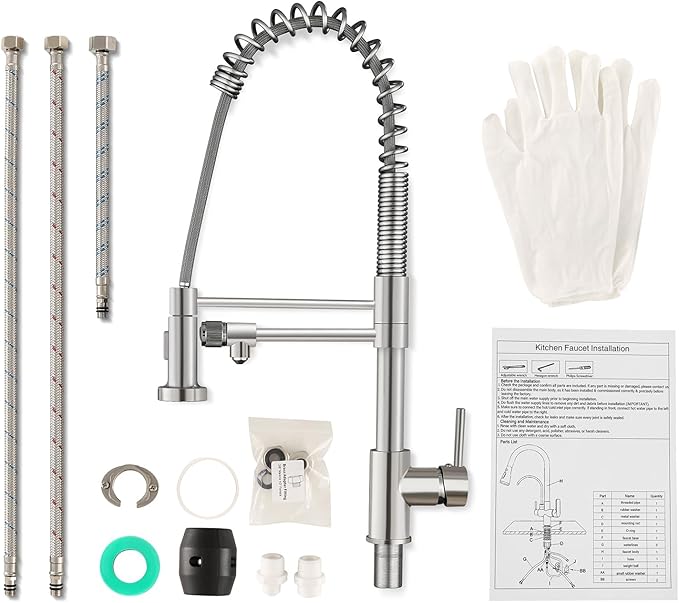 MENATT 3 in 1 Kitchen Faucet with Drinking Water Faucet, Pull Down Spring Single Handle 3 Way Kitchen Faucet Chrome, Water Filter Faucet for Kitchen Sink Bar (Without Water Filtration Device)