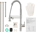 MENATT 3 in 1 Kitchen Faucet with Drinking Water Faucet, Pull Down Spring Single Handle 3 Way Kitchen Faucet Chrome, Water Filter Faucet for Kitchen Sink Bar (Without Water Filtration Device)