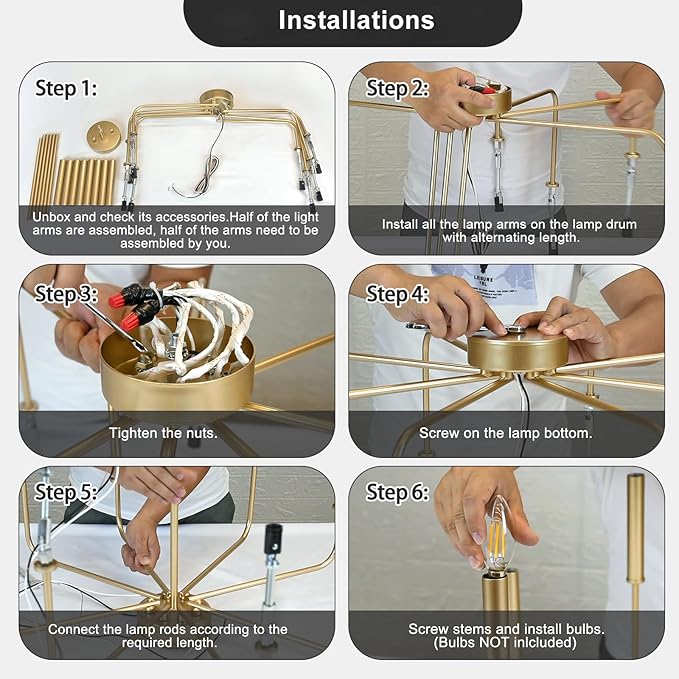 Qamra Modern Farmhouse Gold Chandelier for Dining Room, 12-Light Rustic Candle Chandelier Light Fixture, Industrial Hanging Chandeliers Lighting for Living Room, Kitchen, Staircase, Entryway, Foyer