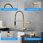 Gold Kitchen Faucet with Sprayer AIMADI,Modern Single Handle Spring Gold Kitchen Sink Faucet
