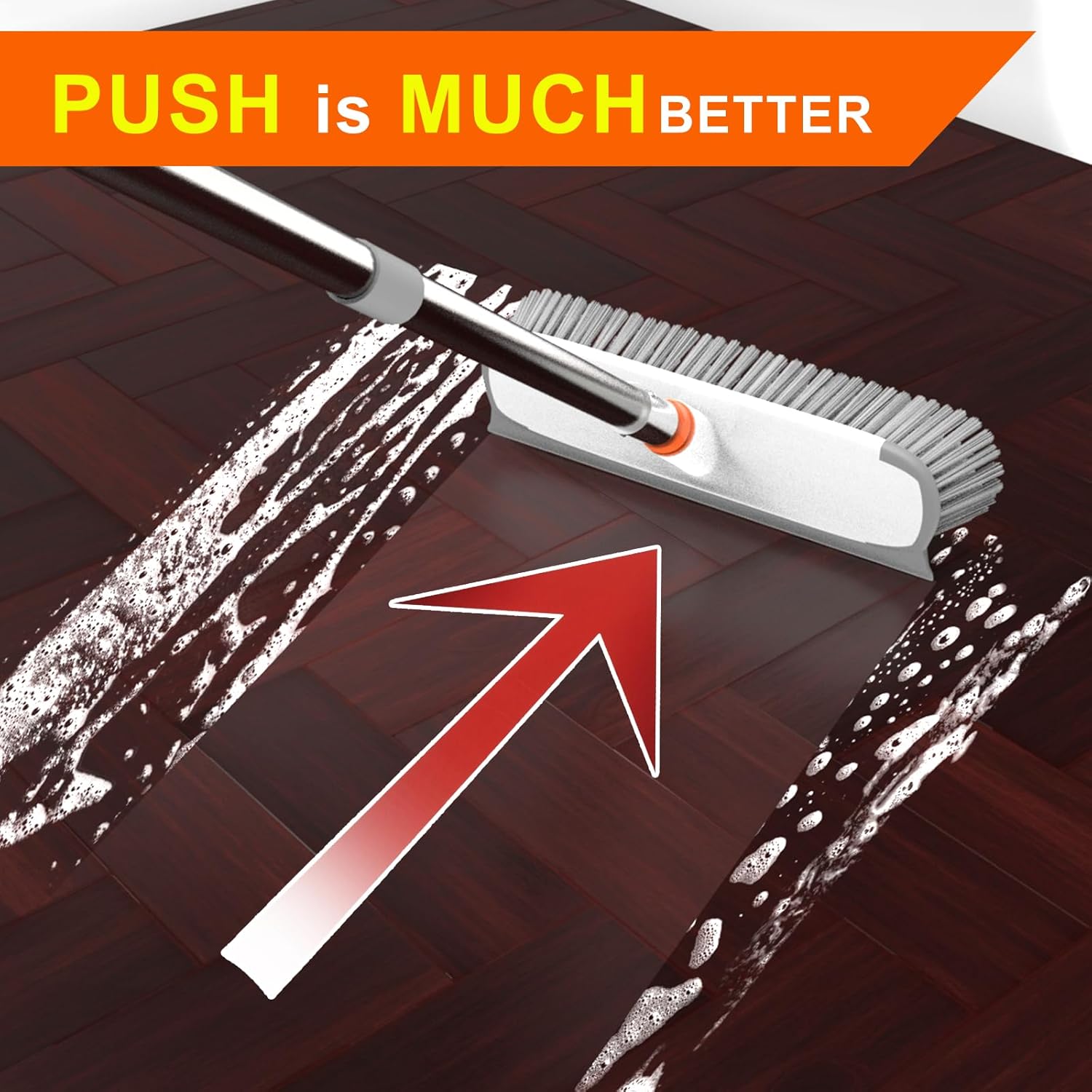 Floor Scrub Brush with Long Handle, Stiff Bristles Deck Brush, BITOPE Multi-Purpose Heavy Duty Hardwood Floor Scrubber, Cleaning Concrete Balcony Patio Garage Outdoor/Indoor