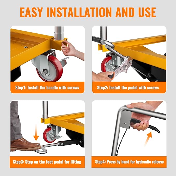 Hydraulic Lift Table Cart, 1100 LBS Capacity 35.4 in Lifting Height, Manual Single Scissor Lift Table with Locking Wheels and Non-Slip Pad, Hydraulic Scissor Cart for Material Handling