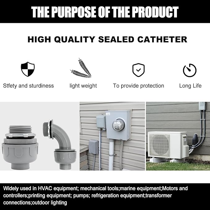 1-1/2 inch PVC Flexible Conduit Connector UL Listed Conduit Connector Fittings 12 Pack (8 Pcs 180D/4 Pcs 90D)