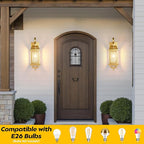 Gold Porch Light 2-Pack, Rustic Outdoor Wall Sconces with Clear Glass, 18' Enclosed Bottom Aluminum Exterior Wall Sconces for Exterior House ETL Listed