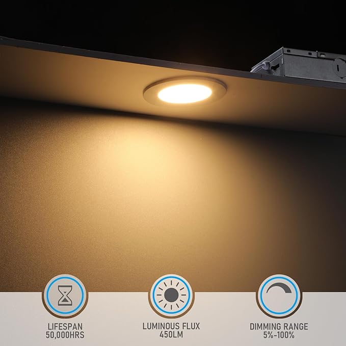 TORCHSTAR Basic Series 12-Pack 5CCT 3 Inch Ultra-Thin LED Recessed Lighting with J Box, CRI90, Aluminum, 2700K3000K3500K4000K5000K, 5%-100% Dimmable Slim Recessed Downlight, 6W 450LM, ETL & ES