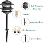 Lumina Lighting® Low Voltage Landscape Lighting Cast-Aluminum Pagoda Path and Area Light Warm White 4W G4 LED Bulb and ABS Ground Stake Included for Yard Walkway Lawn PAL0103-BKLED4 (Black,4-Pack)