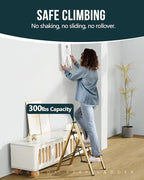 WOA WOA Step Ladder, 3 Step Foldable Step Stool with Widen Pedals, Portable Home Ladders for Kitchen, Lightweight Aluminum Stepladder, Compact Ladder for Space Saving (300lbs, Gold)