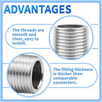 ChillWaves 304 Stainless Steel Pipe Fitting, Nipple Cast Pipe 3/8" NPT Male x 3/8" NPT Female Thread 8" Length(200MM)(1-PACK)