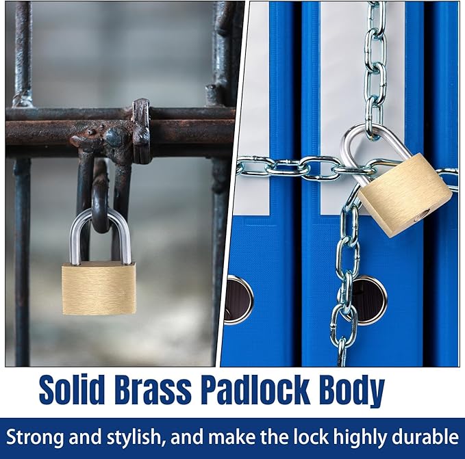 24 Pcs Solid Brass Keyed Padlock, Small Yellow Gym Lock, Strong Padlock with Same Key for Luggage Toolbox (25mm)