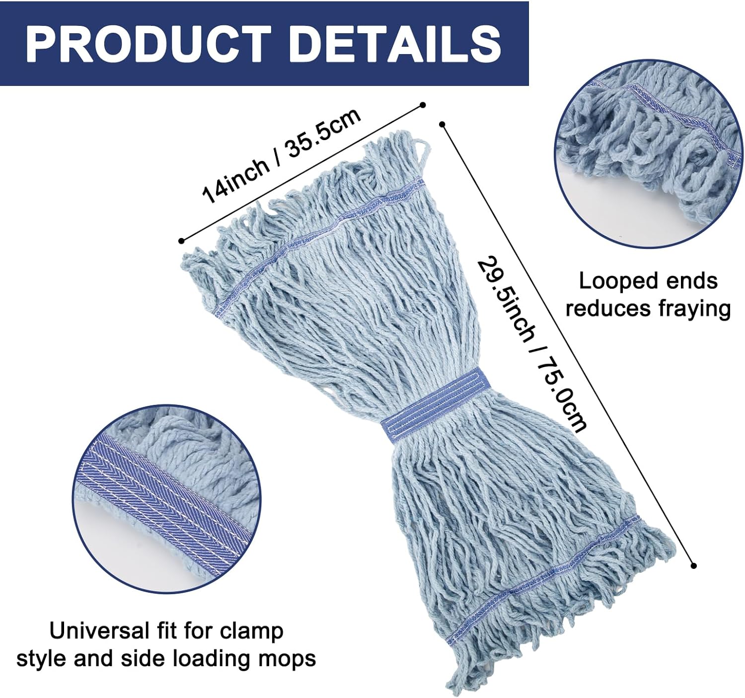 KeFanta 3 Pack Heavy Duty Commercial Mop Head Replacement,Looped End String Cotton Mop Heads,Industrial Wet Mops Refill for Floor Cleaning(Blue)