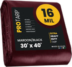 PROTARP Extra Heavy Duty 16 Mil Tarp Cover, Waterproof, UV Resistant, Rip and Tear Proof, Poly Tarpaulin with Reinforced Edges for Roof, Camping, Patio, Pool, Boat. (Maroon/Black 30′ X 40′)