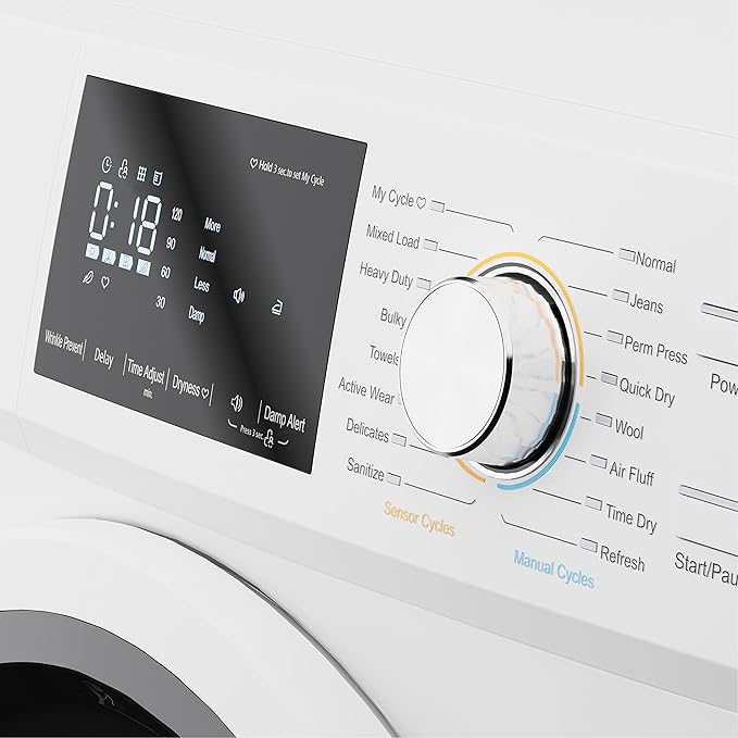 KoolMore FLD-5CWHP Electric Ventless Heat Pump Dryer, 4.4 Cu. Ft, for Small Home or Apartment, Stackable Unit, Wrinkle Prevention with Sensor Technology, 16 Drying Cycles [240V], Medium (24"), White