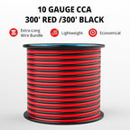 NAOEVO 10 Gauge Wire 300FT, 2 Conductors Electrical Wire Red Black Cable, Flexible/Low Voltage/PVC 10 AWG Copper Clad Aluminum Extension Cord for Speaker, LED Strips, Automotive 12V/24V DC