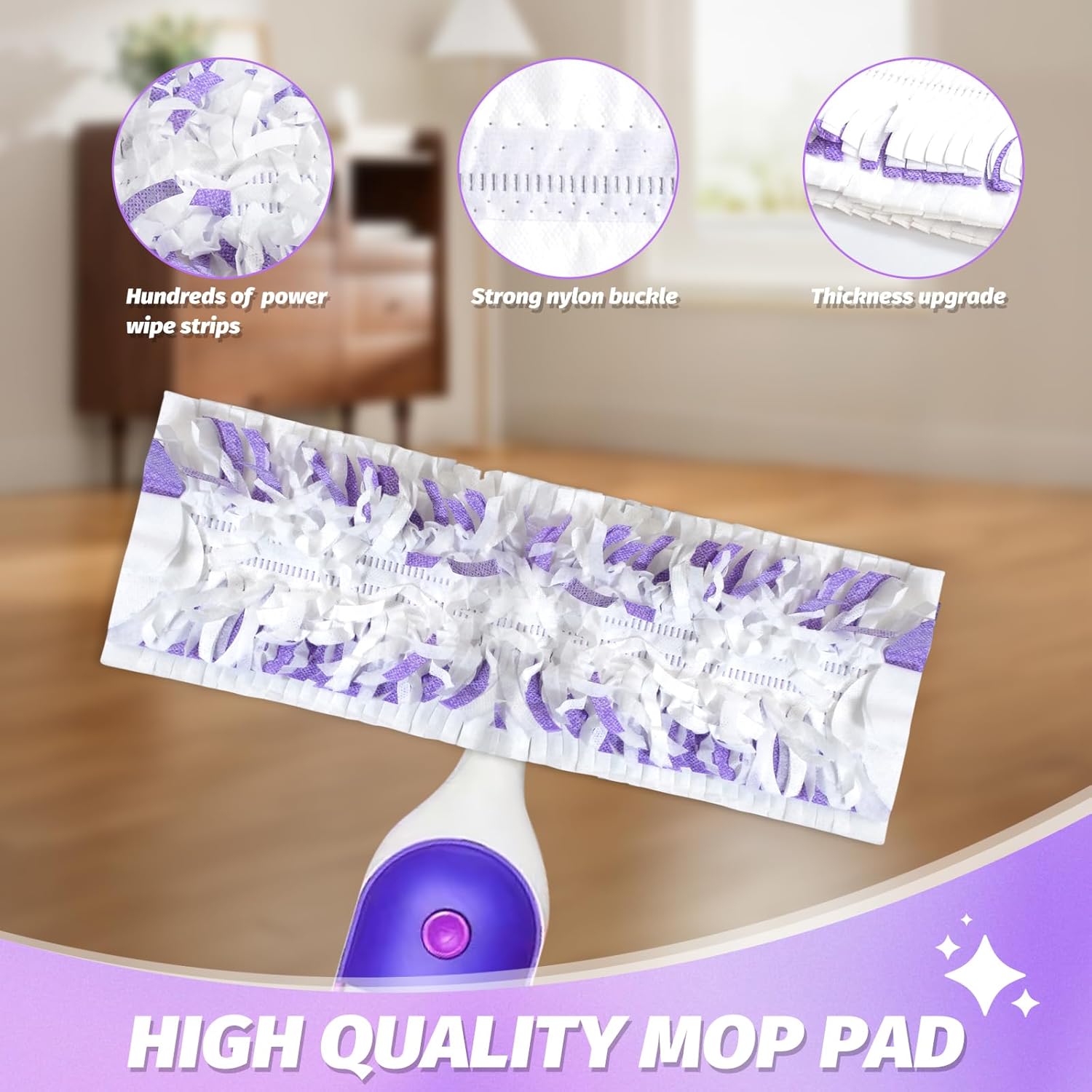 Disposable Power Mop Pads Refills for Swiffer PowerMop，Multi-Surface Mopping Pad Refills for Floor Cleaning (White & Purple, 10 Pack)