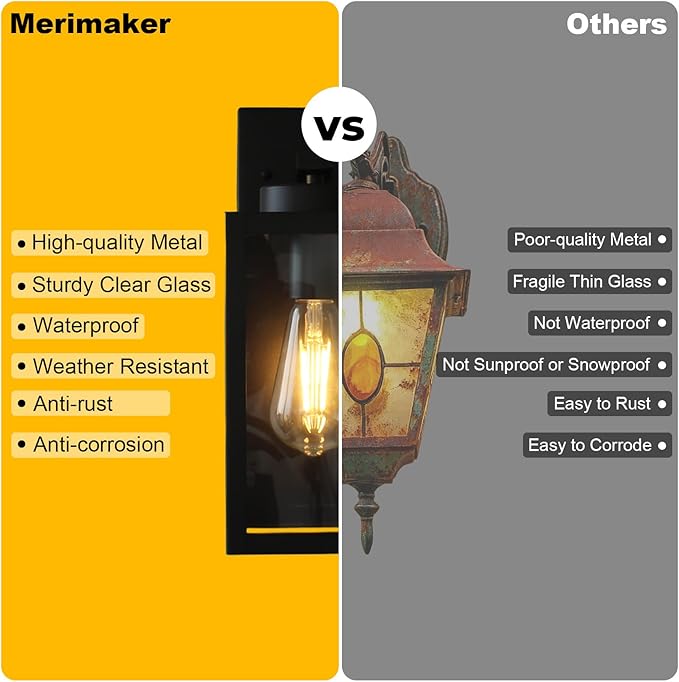 Outdoor Light Fixture, 14IN Matte Black Front Porch Lamps Width Glass Shades, Exterior Waterproof Wall Mount Lantern with E26 Sockets, Outside Lights for House Garage Doorway Patio 2 Pack