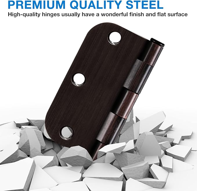 18 Pack Oil Rubbed Bronze Door Hinges 3.5" x 3 1/2 Inch Black Brushed Interior Hinge Rounded 5/8" Radius Corner 3 ½"Iron Residential Standard Bedroom Bifold Single Double Doors Hardware Kit