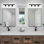 4-Light Black Bathroom Light Fixtures, Vanity Lights for Bathroom Mirror Lamp with Milky White Square Glass Shade, E26 Base Modern Wall Sconce Light Kitchen Light Fixtures Led Vanity