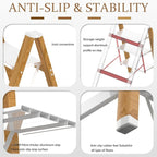 Lightweight Folding Step Ladder Household, Aluminum 4 Step Ladder Foldable for Home, Sturdy Step Stool for Adults 330 Lbs - White & Wood Grain