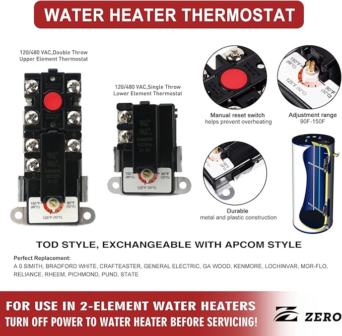 Zero EWH-01 Electric Water Heater Thermostat Plumber Repair Pack Tune-Up Kit