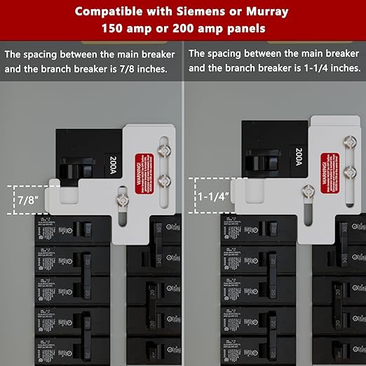 Generator Interlock Kits are Compatible with Siemens or Murray 150 or 200 amp Panels. The spacing Between Main and Branch Breakers is 7/8-1 1/4"，Professional Interlock Kit(SIE-P2)