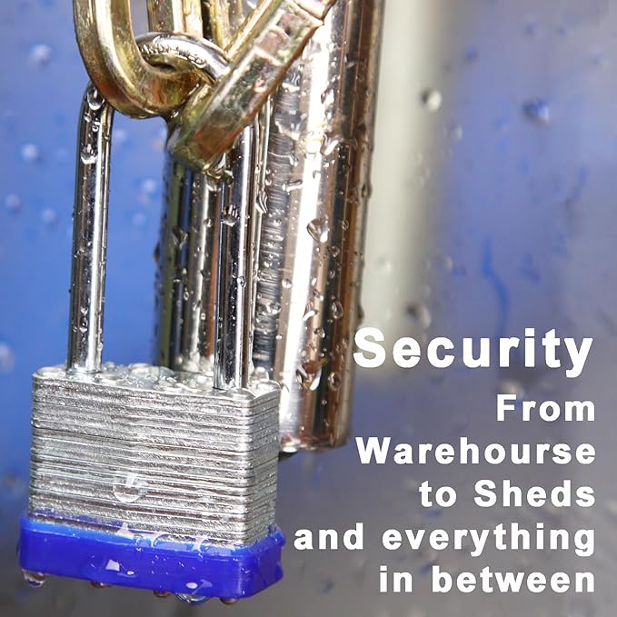 SEPOX® Lucky-12Pcs Set Keyed-Alike Laminated Steel Padlocks with Same-Key, Long-Shackle, 1-9/16" 40MM Heavy-Duty Padlock Body, 12Pcs of Locks with 28Pcs Key with Big Handle for Lockers-Lock, Fence