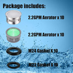 Faucet Aerator with Gasket Flow Restrictor Insert Bathroom Faucet Aerator Replacement Parts 10 pcs Stainless Steel (2.2 GPM) and 10 pcs Green (1.5 GPM)