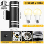 SHlMR Motion Sensor Outdoor Lights, Modern Dusk to Dawn Outdoor Lighting Wall Mount with Bulbs, Black Exterior Sconce Aluminum Up and Down Waterproof Motion Detector Lights for Outside, ETL Listed