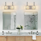 Modern Glass Crystal Vanity Light - Vintage Bathroom Lighting Fixtures Over Mirror, 2 Light Vanity Lights G9 Bulb (11.81 Inch, Nickel)