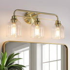 3 Light Gold Vanity Lights for Bathroom, Bathroom Light Fixtures Over Mirror with Clear Glass Shade, Ceramic E26 Sockets Wall Mounted