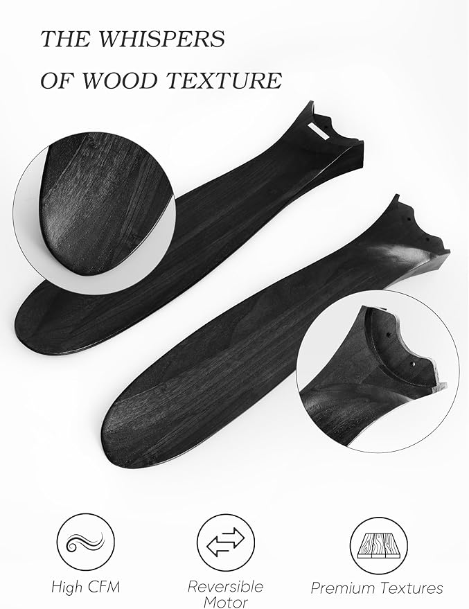 52 inch Black Ceiling Fan with Lights, Modern Propeller Ceiling Fan, Outdoor Black Solid Wood Ceiling Fans for Patio with Light, Reversible DC Motor High CFM for Porch, Exterior, Indoor