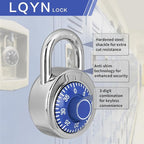 Combination Lock, LQYN Standard Dial Combination Lock, Pack of 100; Blue Turnplate, 2 in. Wide, Fixed Three Digital Combination, for School, Gym & Locker, Toolbox, Gate