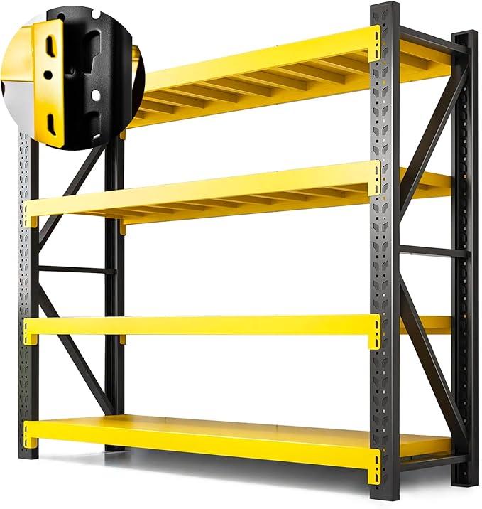 5000lbs Load Capacity,Heavy Duty 4-Tier Steel Shelving Unit, Adjustable Industrial Storage Rack for Garage Warehouse (Yellow and Black, W78.74*D23.62*H78.74)
