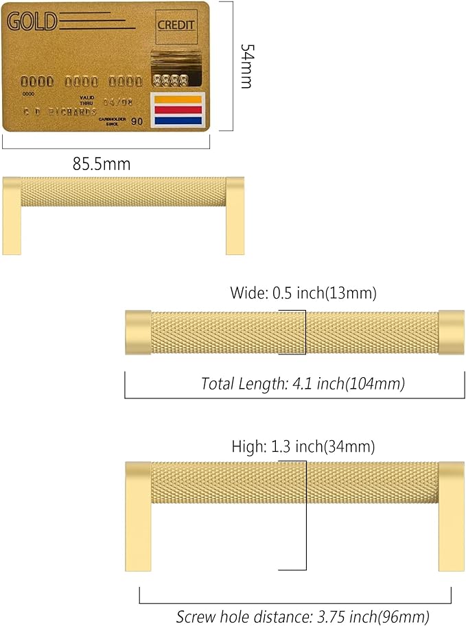 Amerdeco 10 Pack Brushed Gold Cabinet Pulls 3-3/4 Inch Hole Centers Kitchen Cabinet Handles Hardware Kitchen Handles for Cabinets Handles ZH0064
