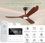 52 Inch Solid Wood Ceiling Fans with Lights 3CCT Dimmable Outdoor Ceiling Fan with Light and Remote Modern 3 Blades Propeller Ceiling Fans DC Motor for Patios Indoor Bedroom, Dark Walnut