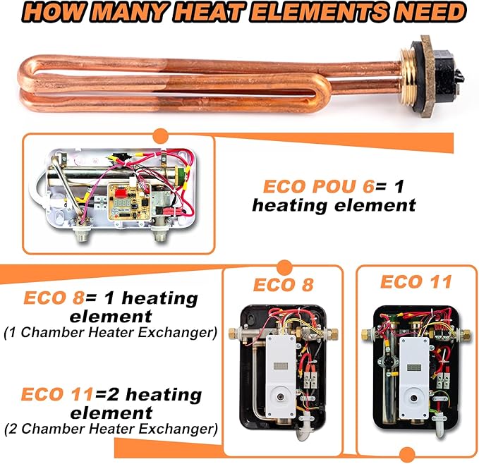 HE 55220 Water Heater Element Replacement for Ecosmart ECO POU 6, ECO 8, ECO 11, Rheem, Eemax, Richmond Electric Tankless Water Heater, 5.5KW 220V/6KW 240V Unit