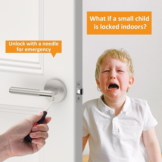 Amerdeco 3 Pack Brushed Satin Nickel Door Handles Interior, Knurled Privacy Door Handles,Heavy Duty Black Door Lever for Bedroom or Bathroom,Reversible Keyless for Left Right Handed Doors AM0016