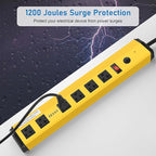 CCCEI Heavy Duty Power Strip Surge Protector 20 Amp, High Amp Industrial Shop Garage Metal Multiple Outlets, 10 FT Yellow Jacket 12 Gauge 5-15P Extension Cord 6 Outlet 6-20R T-Slot 20a for Appliance