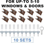 Window Locks for Sliding Windows - Sliding Window Lock Security with Keys - Adjustable Sliding Door Lock - Without Drilling Easv to Install Child Locks for Sliding Door,Patio Door(10 Sets Brown)