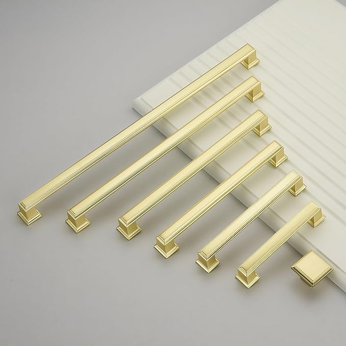 3 Pack 6.3 Inch(160mm) Hole Center Brushed Gold Modern Cabinet Pulls Kitchen Cabinet Handles Kitchen Cabinet Hardware Timeless Drawer Pulls for Dresser Cupboard Wardrobe, B-Gold(6.3x3)